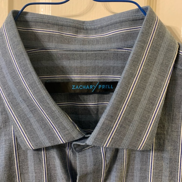 Zachary Prell | Men’s Button Down Shirt | M | Charcoal Gray, Blue, White Stripe - Picture 2 of 2